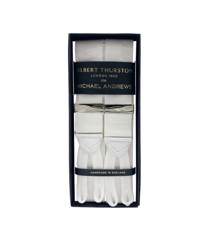 (product) White Solid Suspenders w Gold Hardware