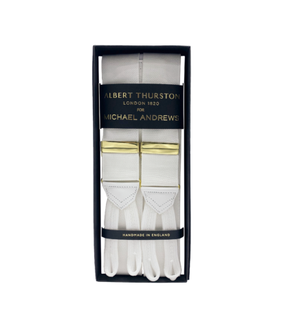 (product) White Solid Suspenders w Gold Hardware