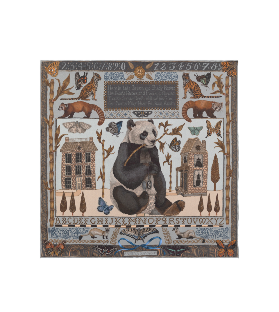 (product) The Butterfly Panda Silver/Smoke Pocket Square, full view