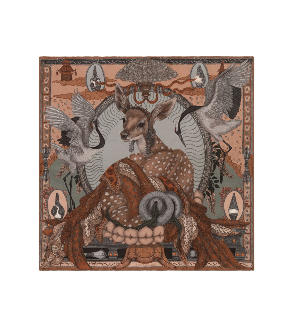 (product) The Song Deer Coral/ Quartz Pocket Square, full view