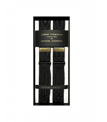 Albert Thurston 32mm Black Moire Suspenders with Gold Hardware