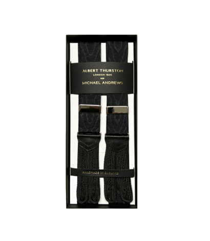 Albert Thurston 32mm Black Moire Suspenders with Silver Hardware
