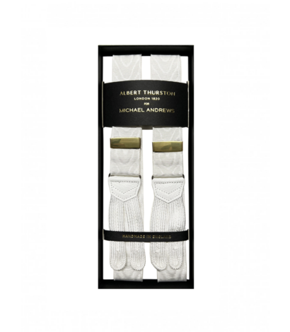 Albert Thurston 32mm White Moire Suspenders with Gold Hardware