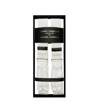 Albert Thurston 32mm White Moire Suspenders with Silver Hardware
