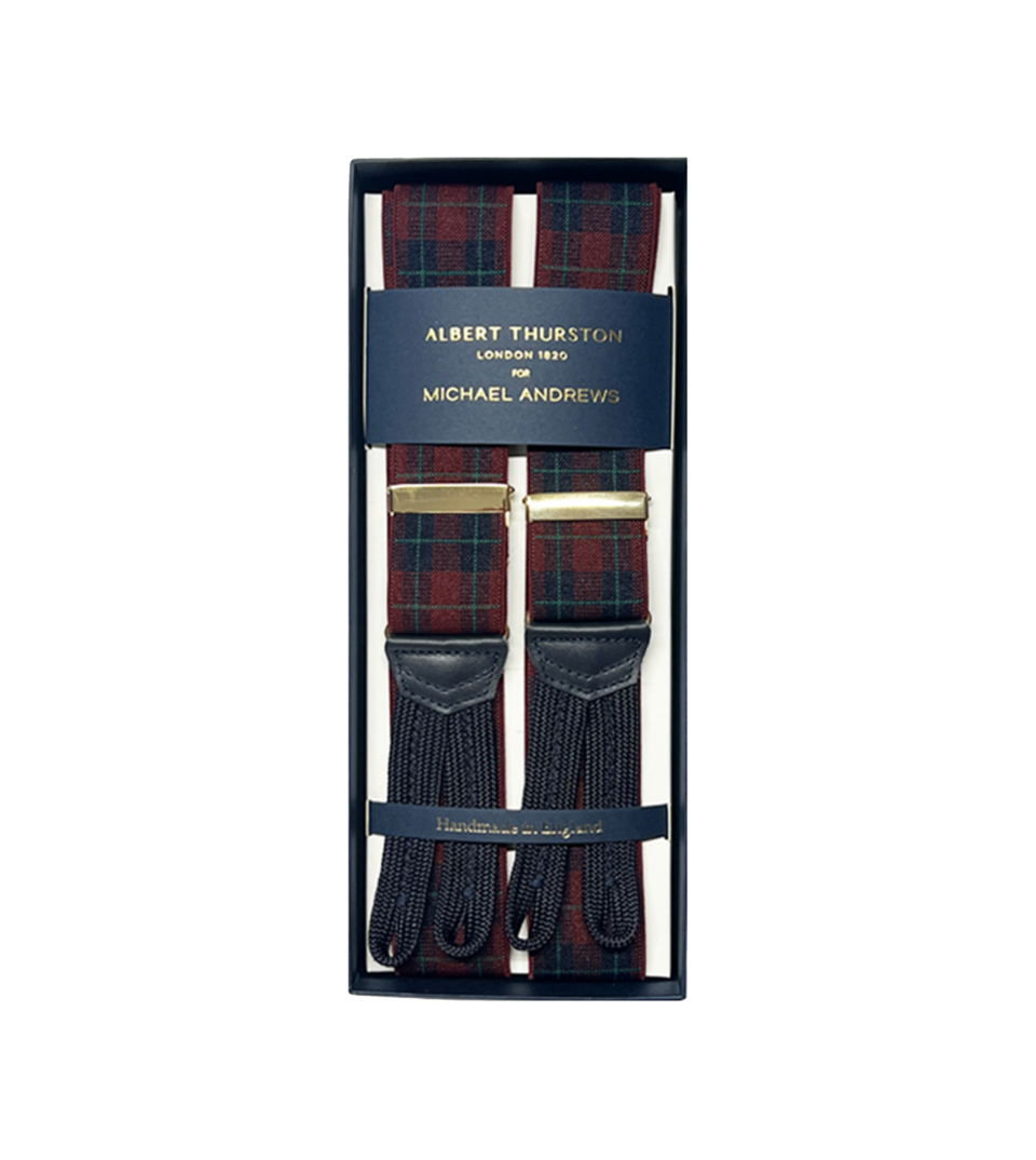 Albert Thurston Red, Blue and Green Plaid Suspenders