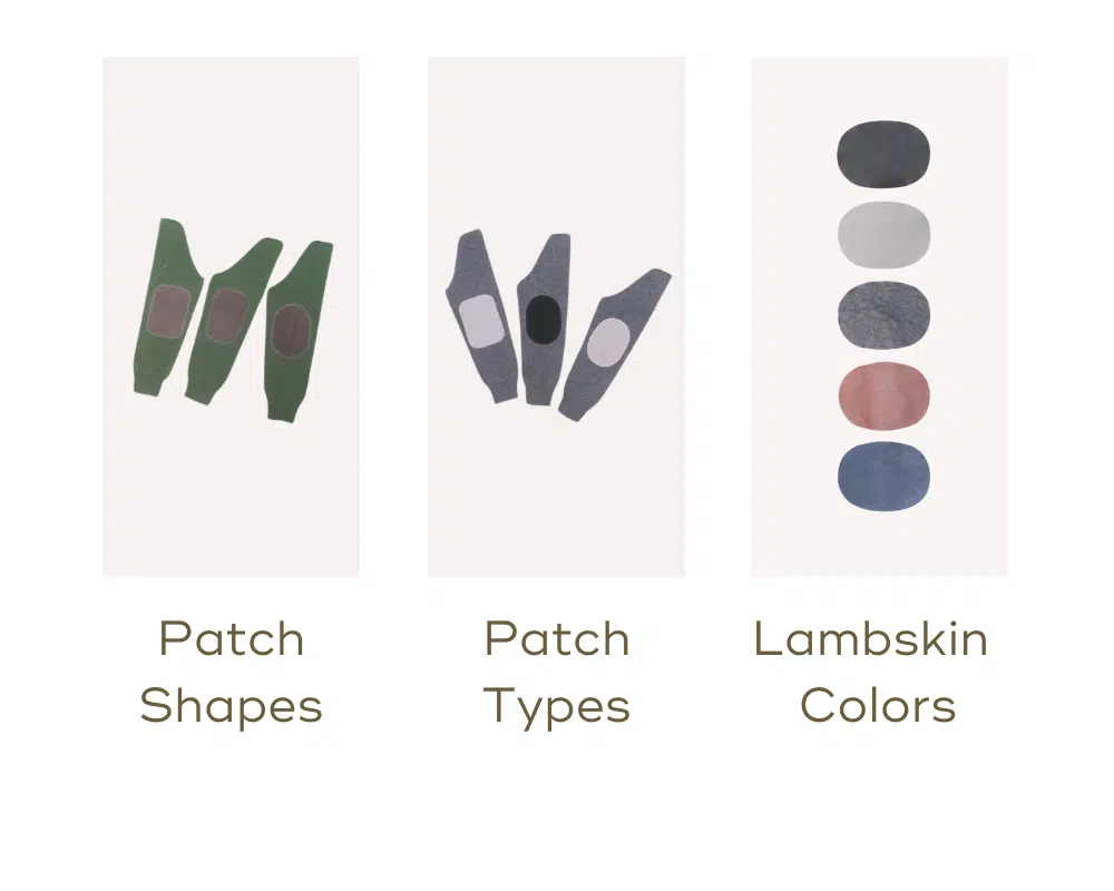 Sweater customization: Elbow patches in three options - Shapes, Types, and Lambskin colors