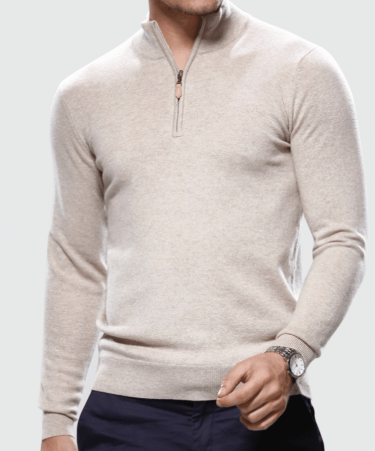 Tan 1/4 Zip Mock Neck Custom Sweater Tan 1/4 Zip Mock Neck Custom Sweater