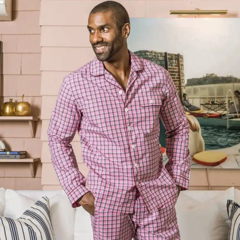 Pajamas Overview, Model wearing pink pajama set