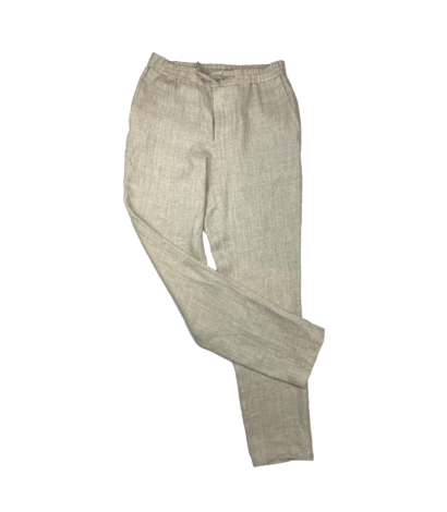 (product) Tan Linen Elastic Waist Pants