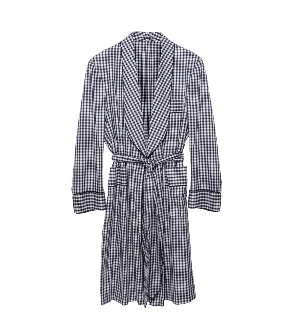 Black Check Brushed Twill Robe