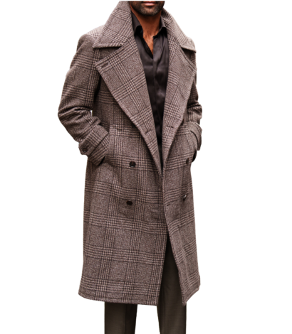 (product) Medium Brown Twill Glencheck Great Coat