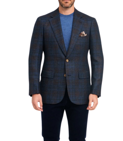 (product) Blue & Brown Wool Silk Glen Check Sport Coat