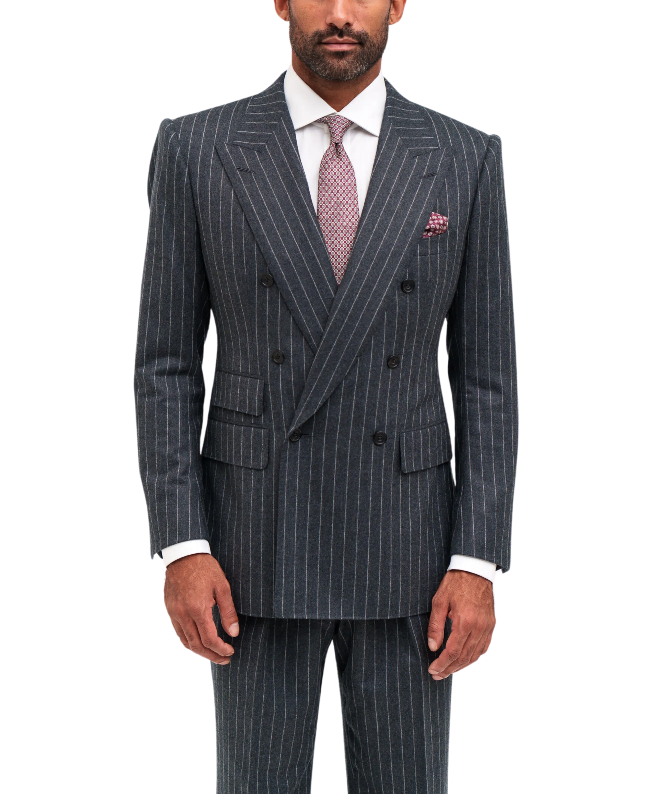 スーツ remake stripe design double set up  suit Michael Andrews Bespoke | Charcoal Grey DB Pinstripe Suit