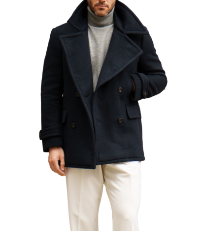 (product) Navy Solid Wool/Cashmere Pea Coat