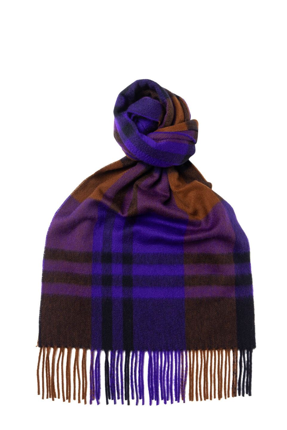 Black Watch Classic Check Cashmere Scarf Red x Purple, knotted