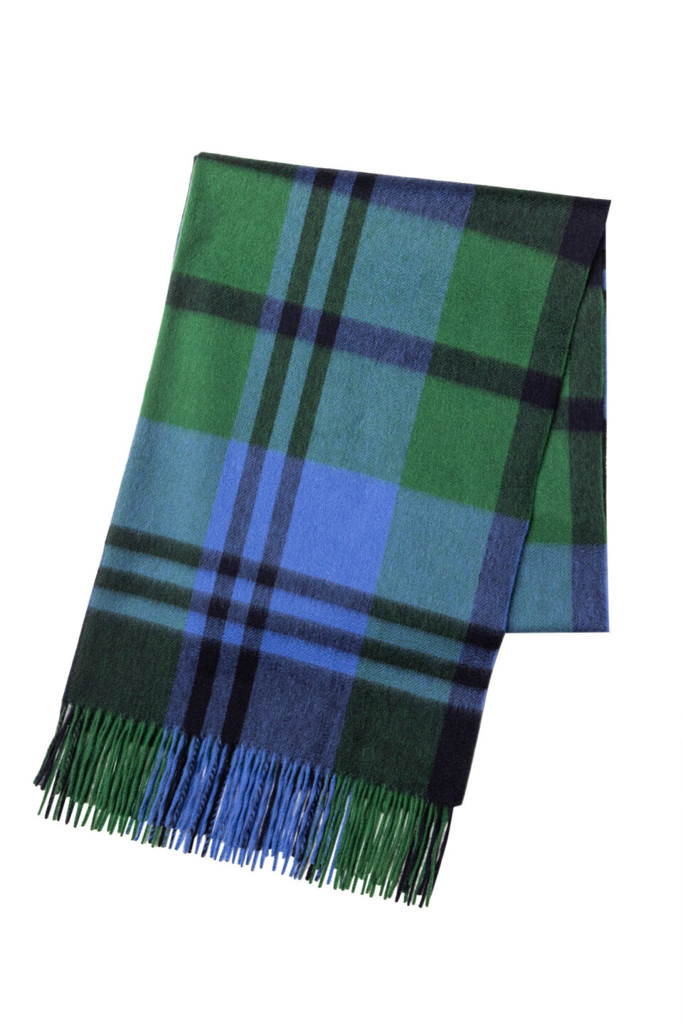 (product) Green x Blue Primary Black Watch Cashmere Stole