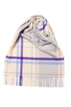 Beige x Grey Block Check Ripple Finish Extra Wide Cashmere Scarf