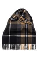 Brown Block Check Ripple Finish Extra Wide Cashmere Scarf