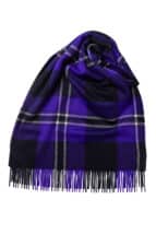 Purple Block Check Ripple Finish Extra Wide Cashmere Scarf