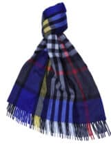 Black x Blue x Multi Block Check Ripple Finish Extra Wide Cashmere Scarf