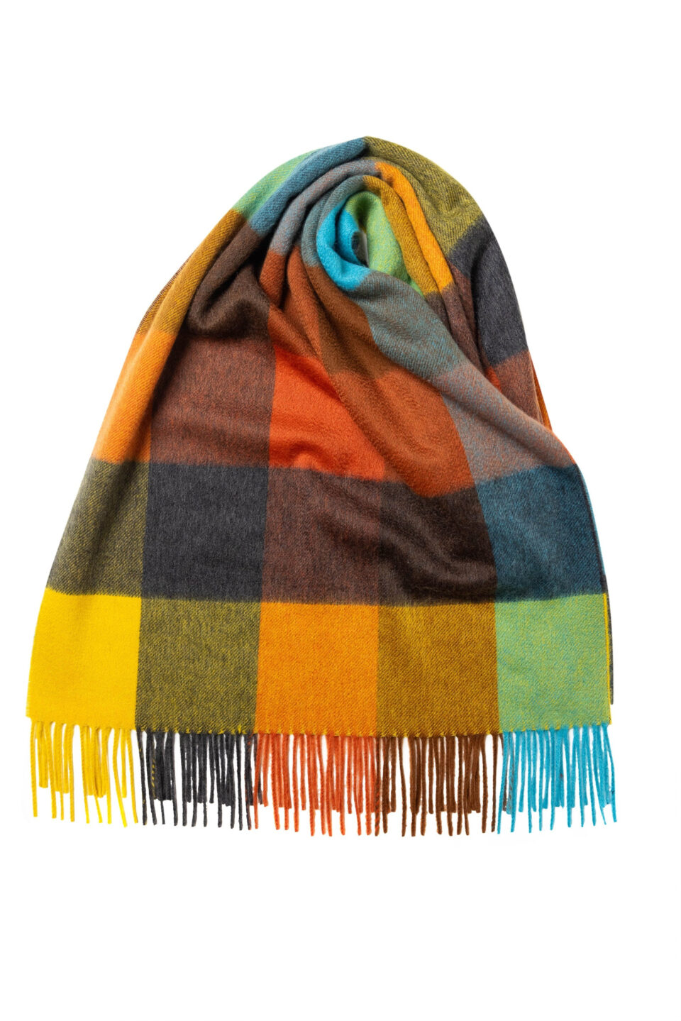 Block Check Ripple Finish Extra Wide Cashmere Scarf Multi-Coloured