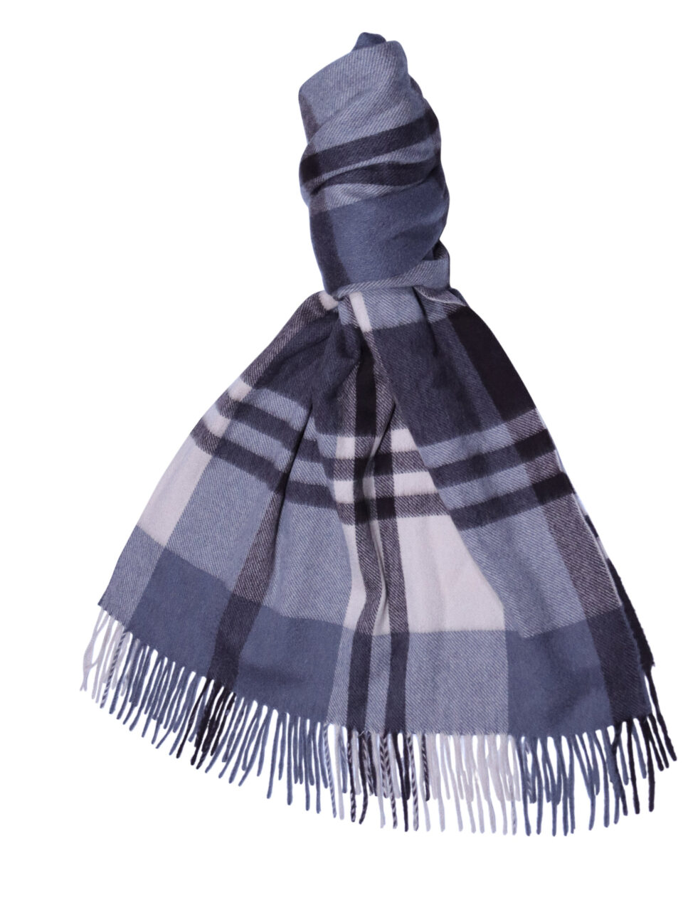 Black Watch Classic Check Wide Cashmere Scarf Brown, knotted