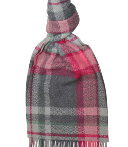(product) Pink x Grey Diamond Check Lambswool Scarf, knotted