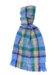 (product) Blue x Green Modern Tartan Lambswool Scarf, knotted