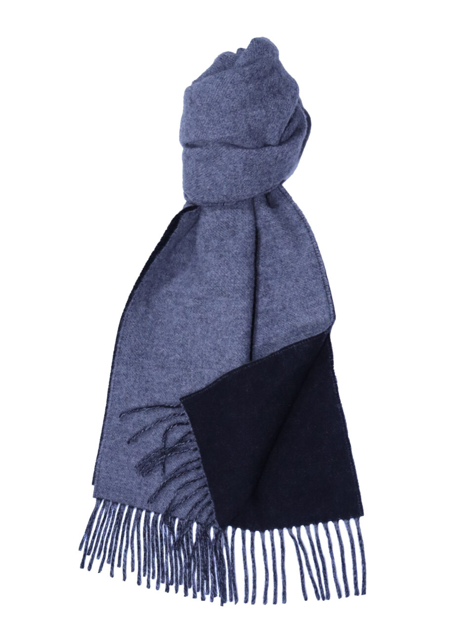 (product) Grey x Black Plain Reversible Cashmere Blend Scarf, knotted