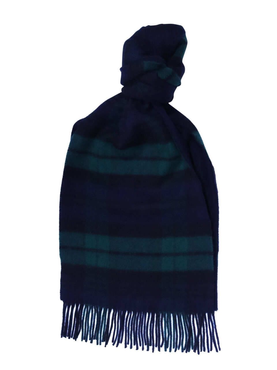 (product) Green x Pinstripe Reversible Classic Check Cashmere Blend Scarf, knotted