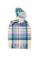 (product) Beige x Purple Modern Tartan Lambswool Scarf, knotted