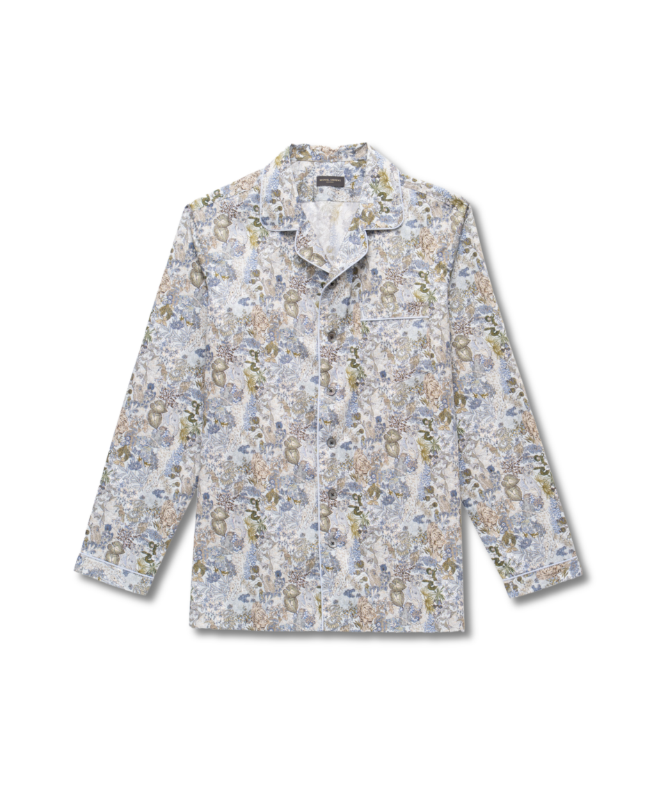 Michael Andrews Light Blue Jungle Print Cotton Pajama Shirt