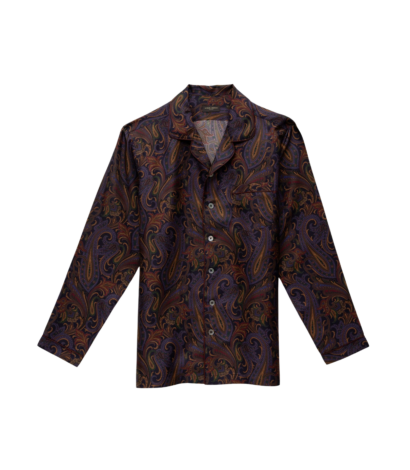 Michael Andrews Custom Navy and Maroon Silk Paisley Twill Pajama Shirt
