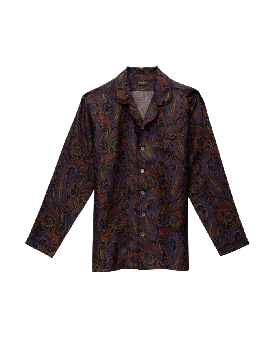 Michael Andrews Custom Navy and Maroon Silk Paisley Twill Pajama Shirt