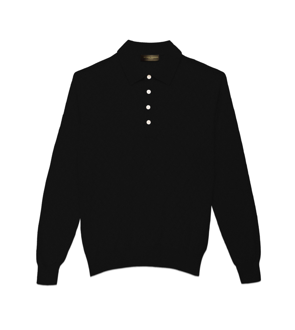 Michael-Andrews-Honeycomb-Long-Sleeve-4-Button-Polo-Black