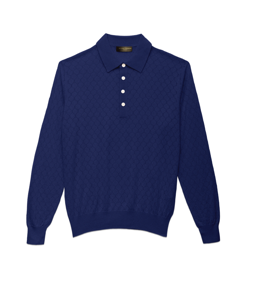 Michael-Andrews-Honeycomb-Long-Sleeve-Polo-Klein-Blue