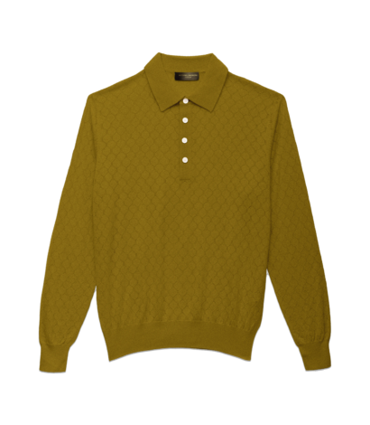 Michael-Andrews-Honeycomb-Long-Sleeve-Polo-Korma-Yellow