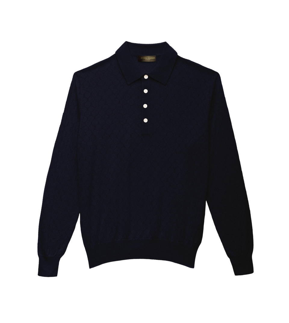 Michael-Andrews-Honeycomb-Long-Sleeve-Polo-Navy