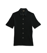 Charcoal Silk Cashmere Ribbed Short-Sleeve Knit Buttondown