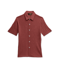 Conch Silk Cashmere Ribbed Short-Sleeve Knit Buttondown