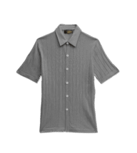 Foggy Silk Cashmere Ribbed Short-Sleeve Knit Buttondown