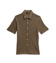 Mink Silk Cashmere Ribbed Short-Sleeve Knit Buttondown