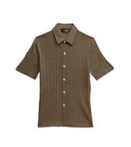 Mink Silk Cashmere Ribbed Short-Sleeve Knit Buttondown