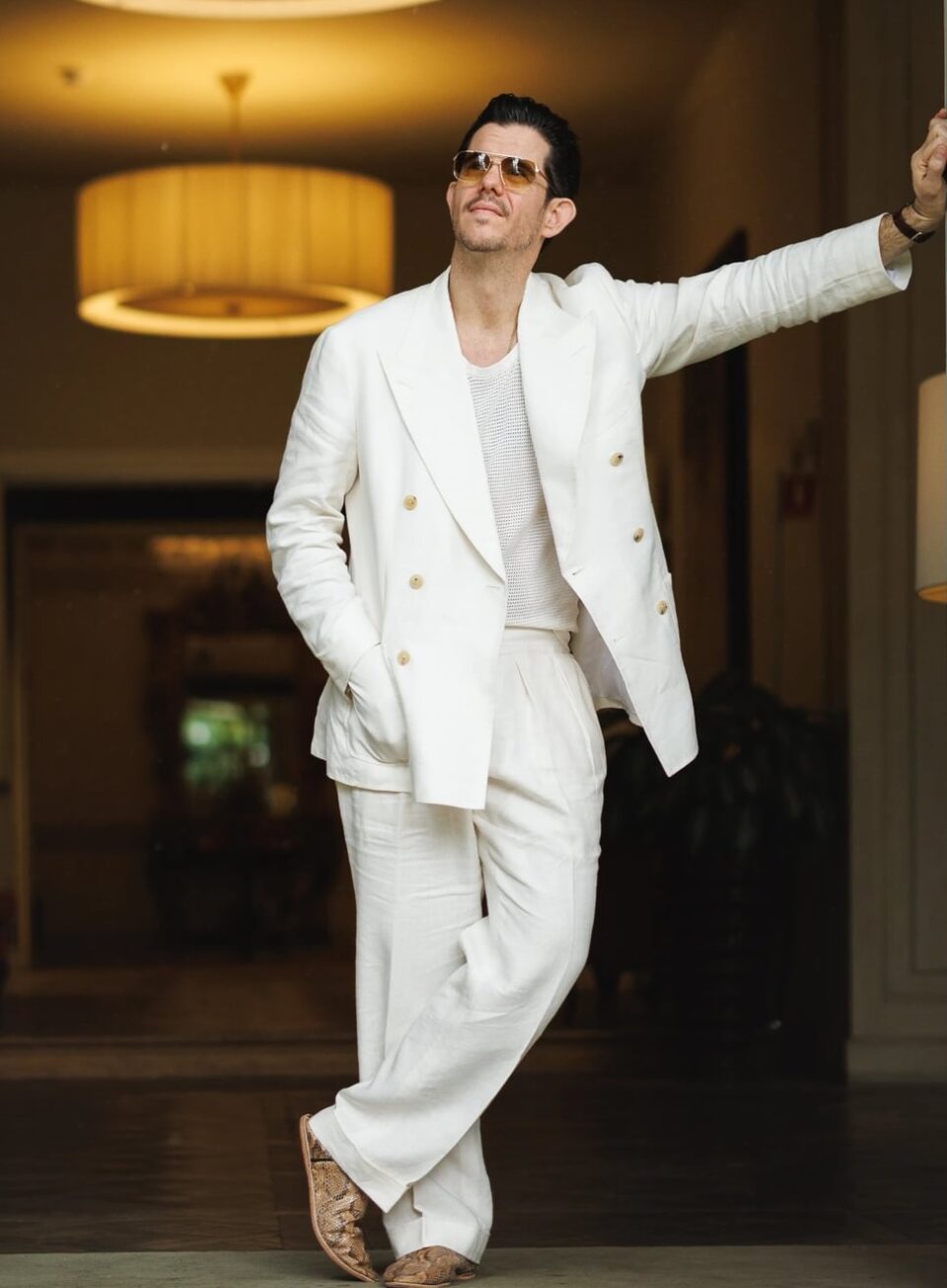 Off White Solid Linen Suit