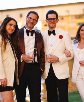 Groupshot of Michael, Cory, Dani and Ari at Pitti Uomo event - custom suits nyc bespoke tailor midtown, noho