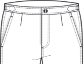 Sketch of tailored swim shorts with front snap closure