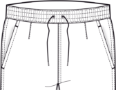 Sketch of elastic-waist shorts with drawstring closure and side pockets