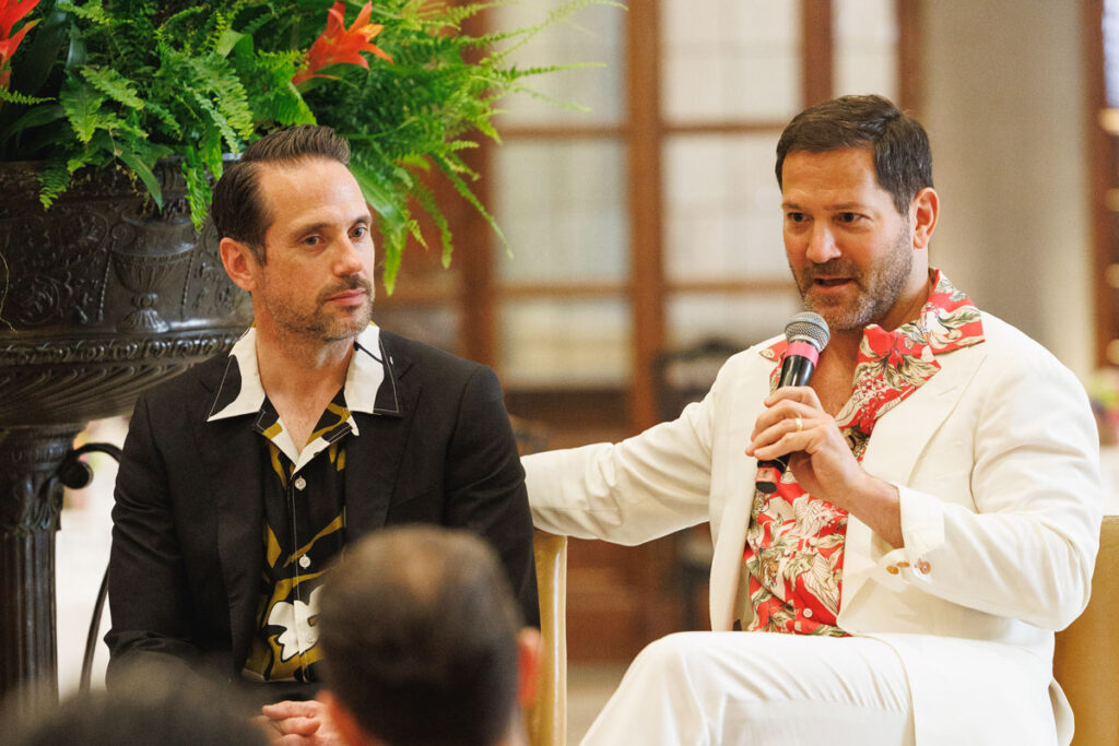 70d06db6-2549-7cce-af53-a5bbf66ca5aa Michael Andrews and Brian Sacawa Participating in the panel at Pitti Uomo 108