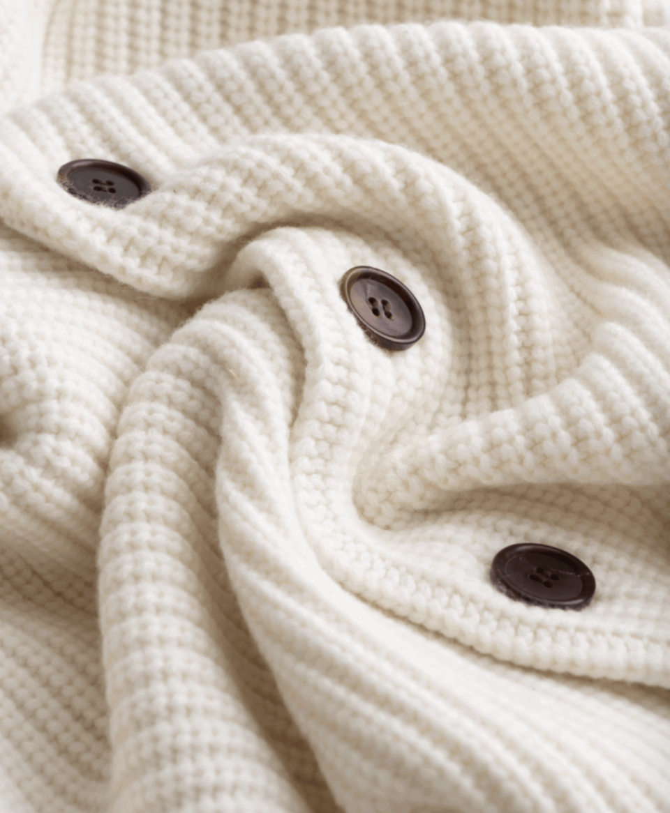 Close up of Beige Melange Heavy Gauge Merino Knit Blazer