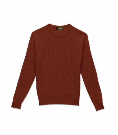 Michael Andrews Merino Wool Cableknit Sweater in Auburn